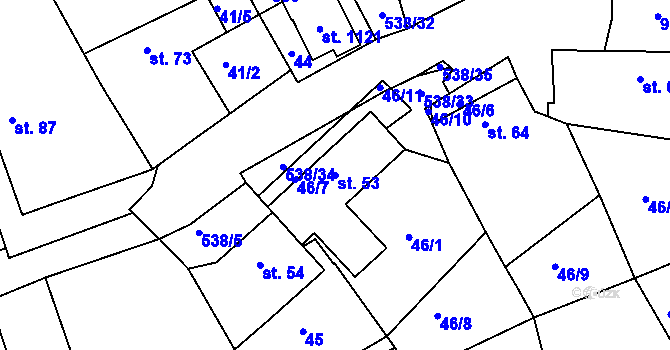 Parcela st. 53 v KÚ Chýně, Katastrální mapa