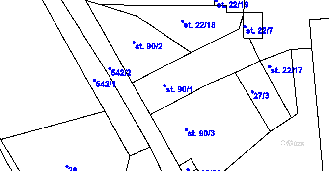 Parcela st. 90/1 v KÚ Chýně, Katastrální mapa