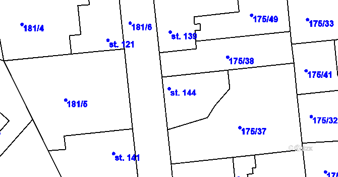 Parcela st. 144 v KÚ Chýně, Katastrální mapa