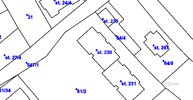 Parcela st. 230 v KÚ Chýně, Katastrální mapa