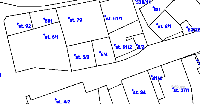Parcela st. 5/4 v KÚ Chýně, Katastrální mapa