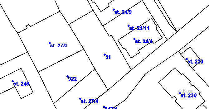 Parcela st. 31 v KÚ Chýně, Katastrální mapa