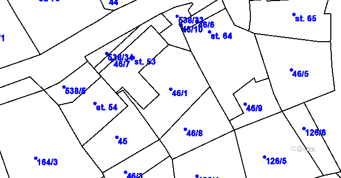 Parcela st. 46/1 v KÚ Chýně, Katastrální mapa