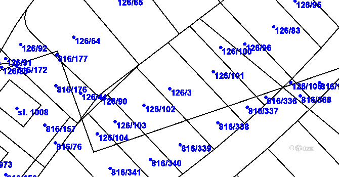 Parcela st. 126/3 v KÚ Chýně, Katastrální mapa