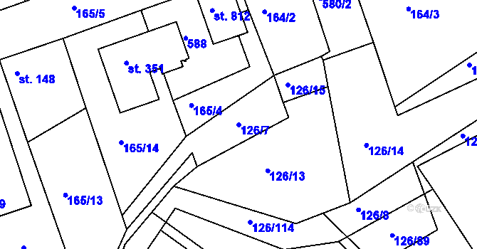 Parcela st. 126/7 v KÚ Chýně, Katastrální mapa