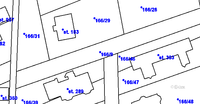 Parcela st. 166/9 v KÚ Chýně, Katastrální mapa