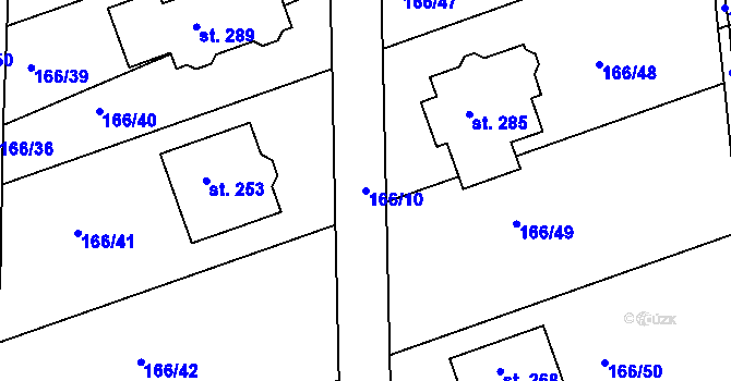 Parcela st. 166/10 v KÚ Chýně, Katastrální mapa