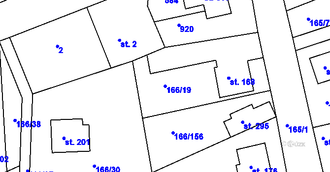 Parcela st. 166/19 v KÚ Chýně, Katastrální mapa