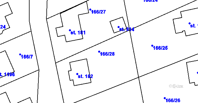 Parcela st. 166/28 v KÚ Chýně, Katastrální mapa