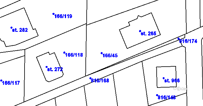 Parcela st. 166/45 v KÚ Chýně, Katastrální mapa