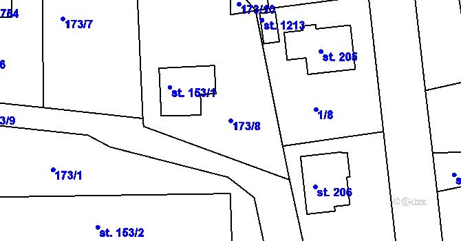 Parcela st. 173/8 v KÚ Chýně, Katastrální mapa