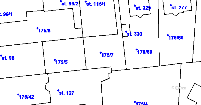 Parcela st. 175/7 v KÚ Chýně, Katastrální mapa