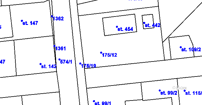 Parcela st. 175/12 v KÚ Chýně, Katastrální mapa