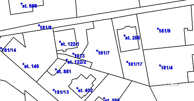 Parcela st. 181/7 v KÚ Chýně, Katastrální mapa