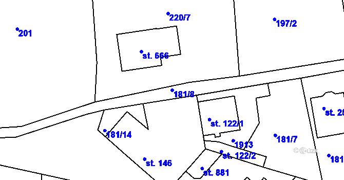 Parcela st. 181/8 v KÚ Chýně, Katastrální mapa