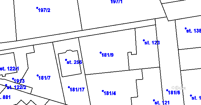 Parcela st. 181/9 v KÚ Chýně, Katastrální mapa