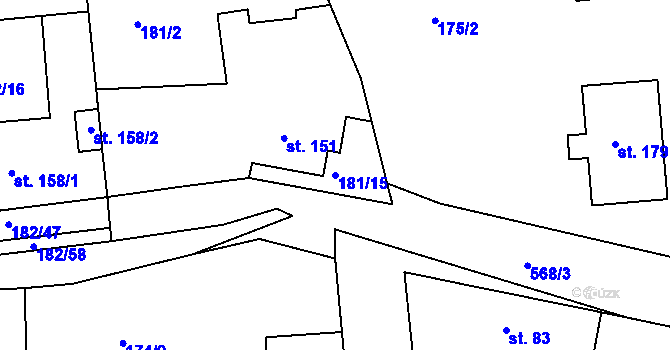 Parcela st. 181/15 v KÚ Chýně, Katastrální mapa