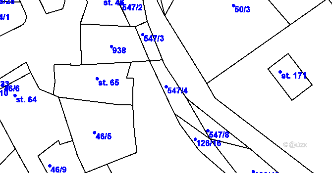 Parcela st. 547/4 v KÚ Chýně, Katastrální mapa