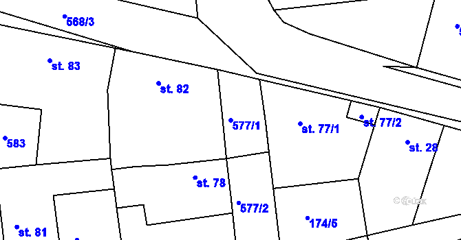 Parcela st. 577/1 v KÚ Chýně, Katastrální mapa
