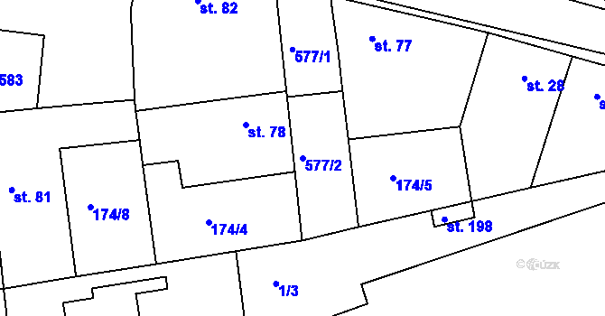 Parcela st. 577/2 v KÚ Chýně, Katastrální mapa