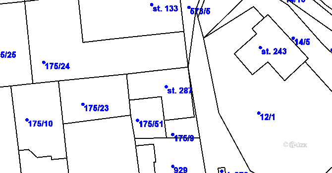 Parcela st. 287 v KÚ Chýně, Katastrální mapa