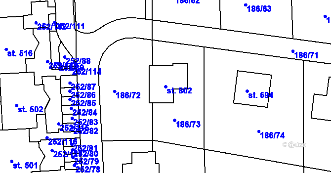 Parcela st. 802 v KÚ Chýně, Katastrální mapa