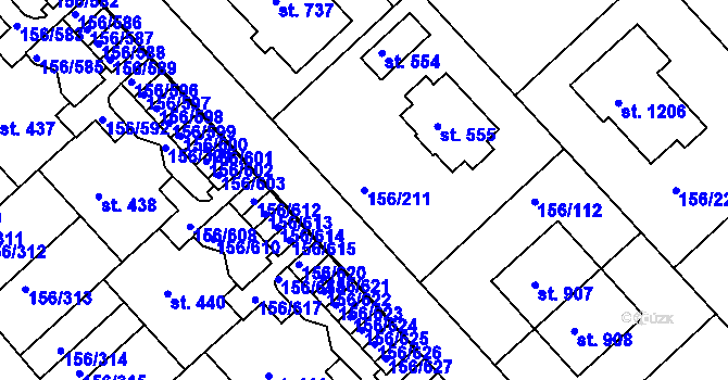 Parcela st. 156/211 v KÚ Chýně, Katastrální mapa