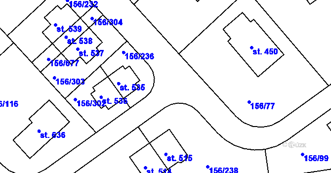 Parcela st. 156/237 v KÚ Chýně, Katastrální mapa