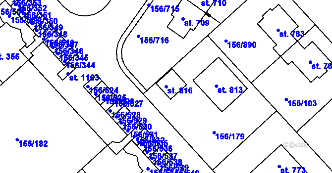 Parcela st. 816 v KÚ Chýně, Katastrální mapa