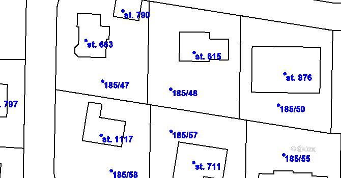 Parcela st. 185/48 v KÚ Chýně, Katastrální mapa