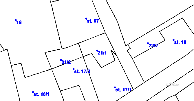Parcela st. 21/1 v KÚ Chýně, Katastrální mapa
