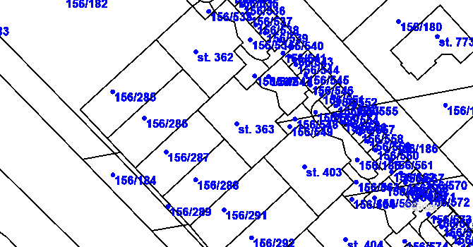 Parcela st. 363 v KÚ Chýně, Katastrální mapa