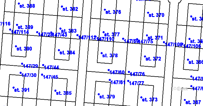 Parcela st. 378 v KÚ Chýně, Katastrální mapa
