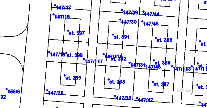 Parcela st. 147/115 v KÚ Chýně, Katastrální mapa