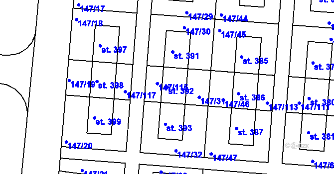 Parcela st. 392 v KÚ Chýně, Katastrální mapa