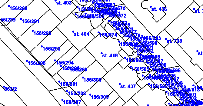 Parcela st. 419 v KÚ Chýně, Katastrální mapa