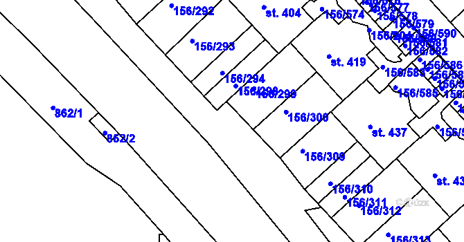 Parcela st. 156/301 v KÚ Chýně, Katastrální mapa