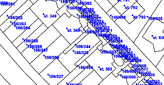 Parcela st. 156/330 v KÚ Chýně, Katastrální mapa
