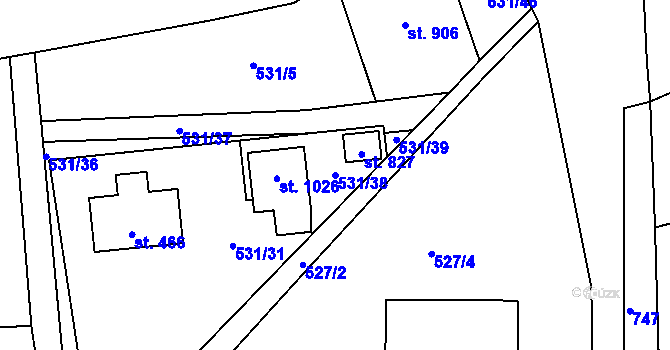 Parcela st. 531/38 v KÚ Chýně, Katastrální mapa