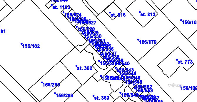 Parcela st. 156/537 v KÚ Chýně, Katastrální mapa