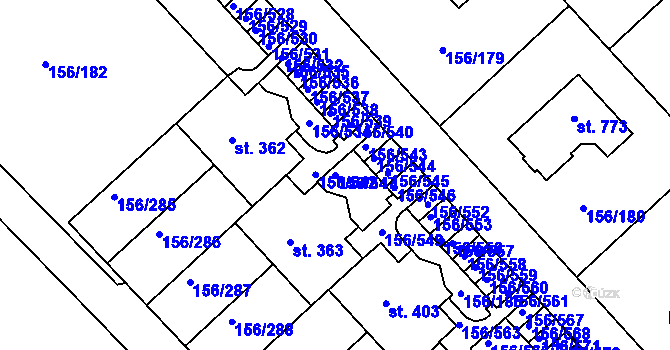 Parcela st. 156/547 v KÚ Chýně, Katastrální mapa