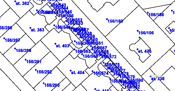 Parcela st. 156/562 v KÚ Chýně, Katastrální mapa