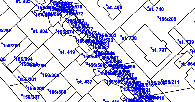 Parcela st. 156/586 v KÚ Chýně, Katastrální mapa