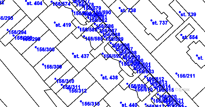 Parcela st. 156/592 v KÚ Chýně, Katastrální mapa