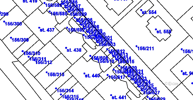 Parcela st. 156/609 v KÚ Chýně, Katastrální mapa