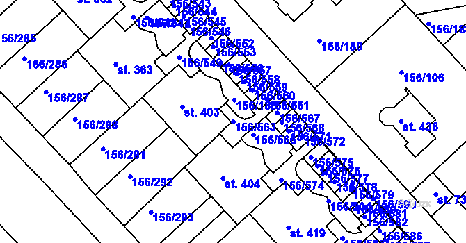 Parcela st. 156/563 v KÚ Chýně, Katastrální mapa
