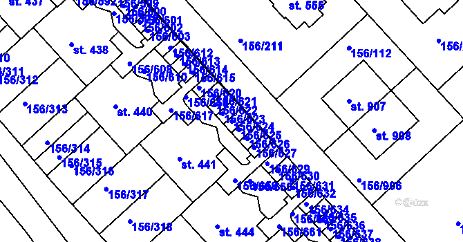 Parcela st. 156/624 v KÚ Chýně, Katastrální mapa