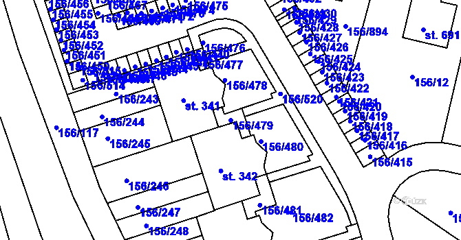 Parcela st. 156/479 v KÚ Chýně, Katastrální mapa