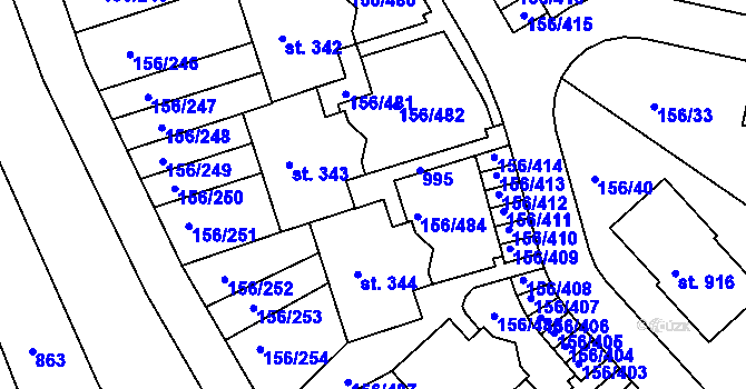 Parcela st. 156/483 v KÚ Chýně, Katastrální mapa