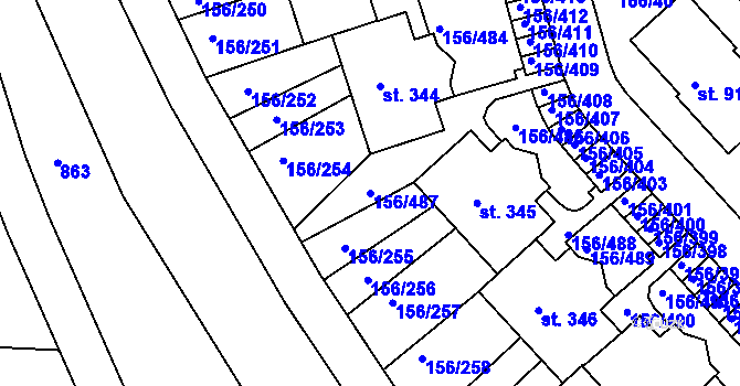 Parcela st. 156/487 v KÚ Chýně, Katastrální mapa